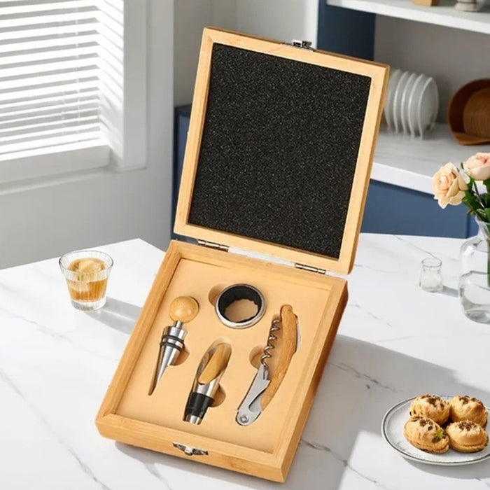 4-in-1 Wine Opener Set with Bamboo Box Stainless Steel