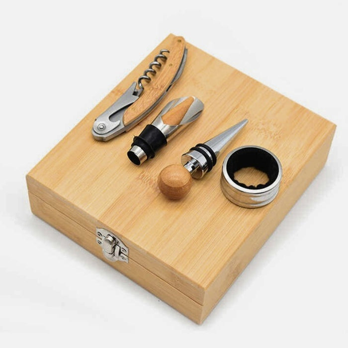 4-in-1 Wine Opener Set with Bamboo Box Stainless Steel