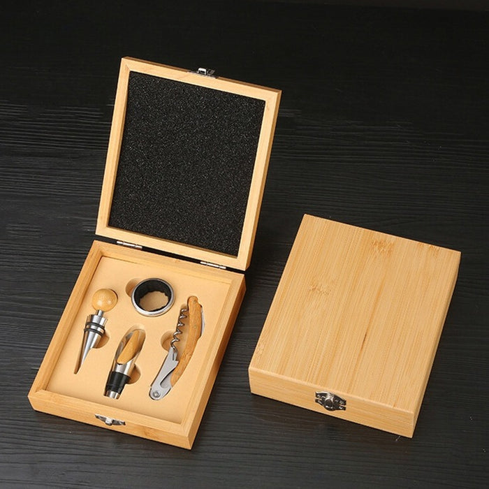 4-in-1 Wine Opener Set with Bamboo Box Stainless Steel