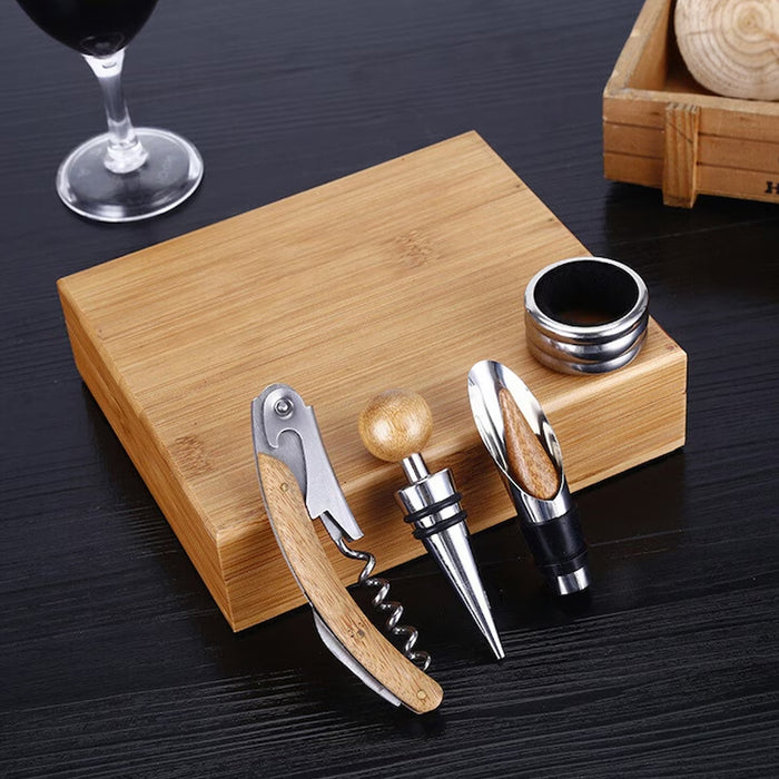 4-in-1 Wine Opener Set with Bamboo Box Stainless Steel