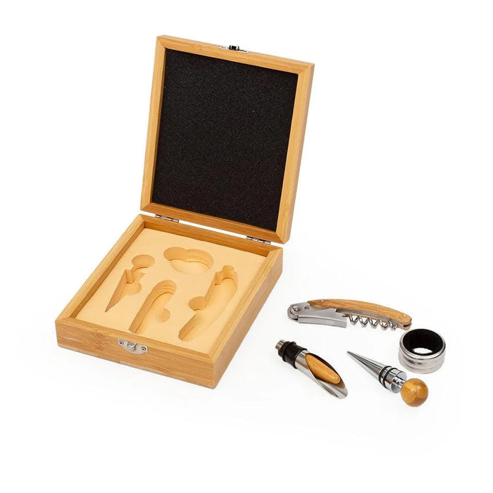 4-in-1 Wine Opener Set with Bamboo Box Stainless Steel