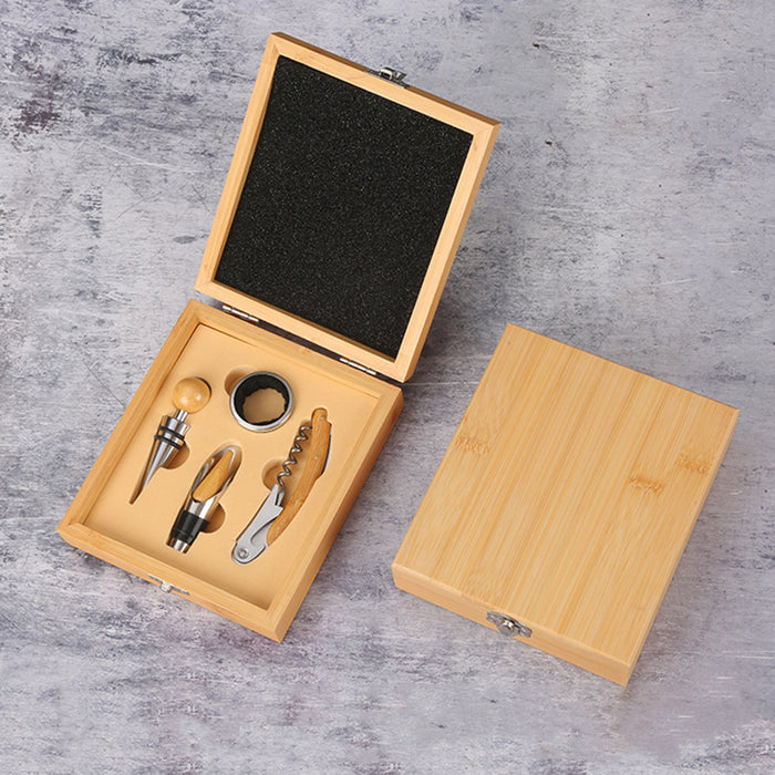 4-in-1 Wine Opener Set with Bamboo Box Stainless Steel