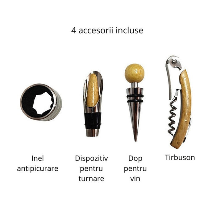 4-in-1 Wine Opener Set with Bamboo Box Stainless Steel