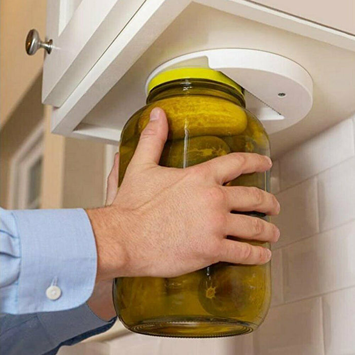 Under Cabinet Jar Opener Stainless Steel Teeth Hands-Free Lid Remover