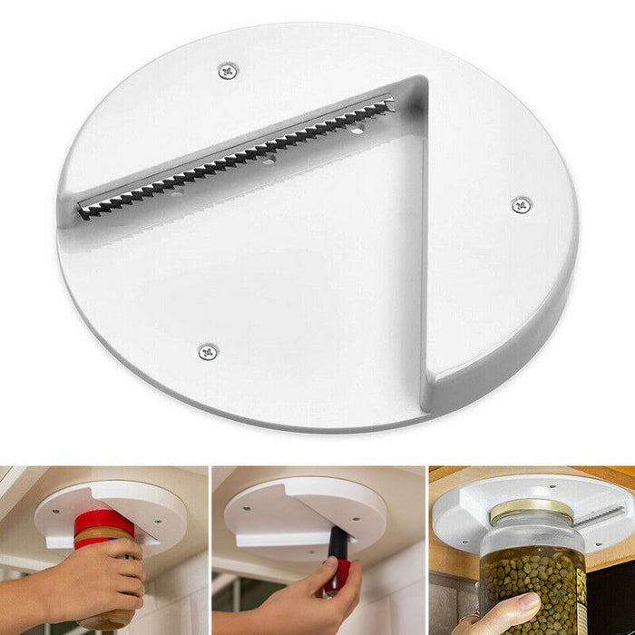 Under Cabinet Jar Opener Stainless Steel Teeth Hands-Free Lid Remover