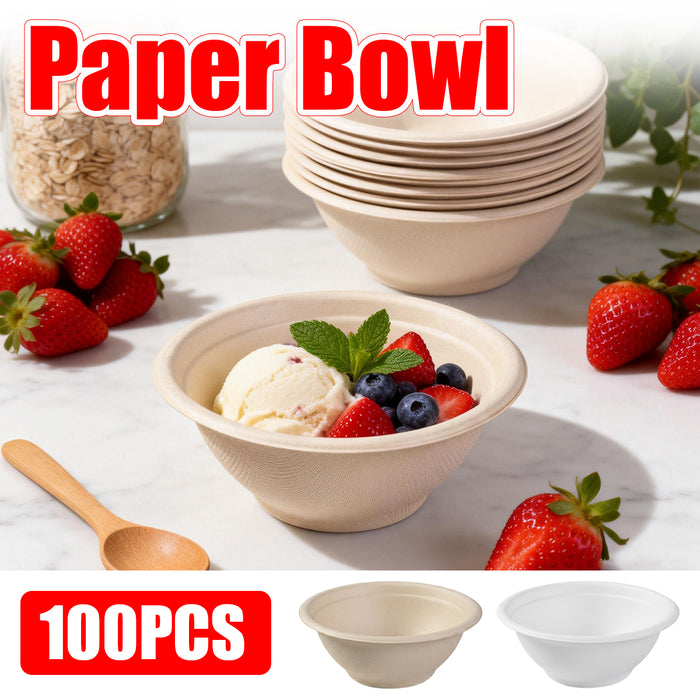 100 Pcs Sugarcane Fibre Paper Bowls Waterproof Oil Proof