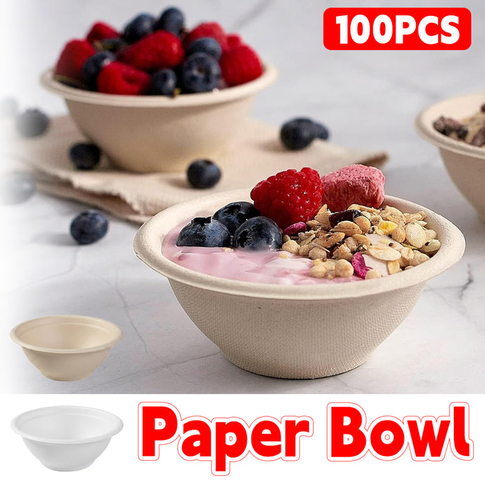 100 Pcs Sugarcane Fibre Paper Bowls Waterproof Oil Proof