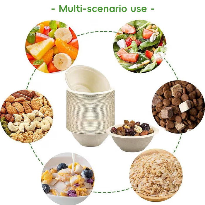 100 Pcs Sugarcane Fibre Paper Bowls Waterproof Oil Proof
