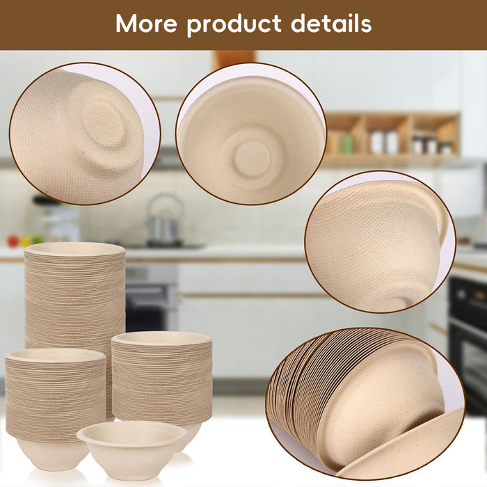 100 Pcs Sugarcane Fibre Paper Bowls Waterproof Oil Proof