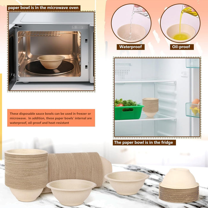 100 Pcs Sugarcane Fibre Paper Bowls Waterproof Oil Proof