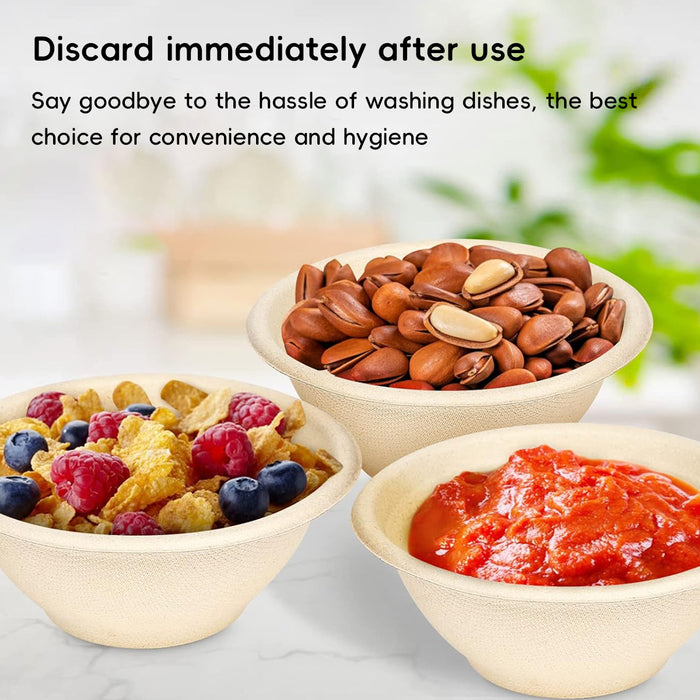 100 Pcs Sugarcane Fibre Paper Bowls Waterproof Oil Proof