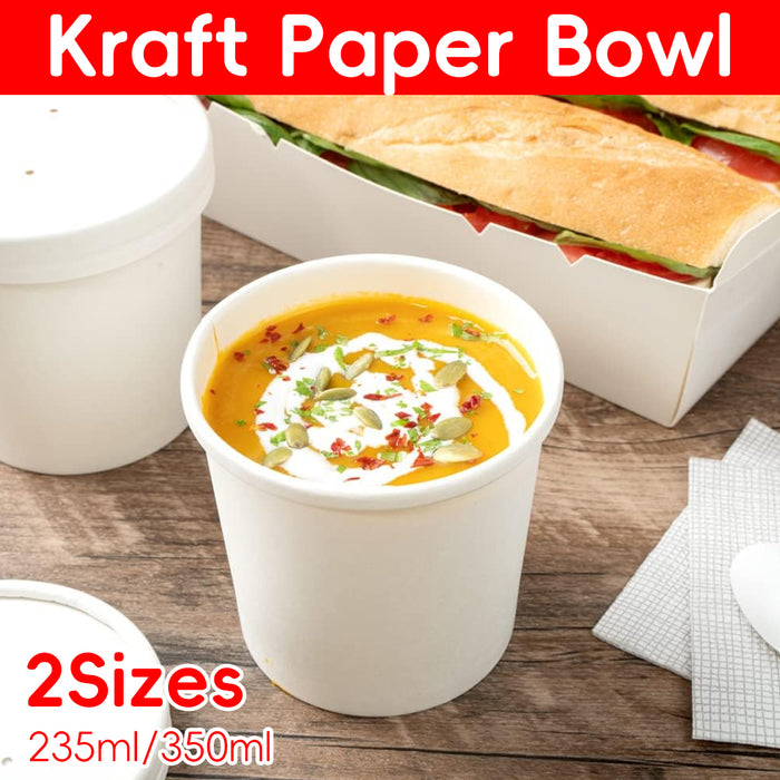 50 Pcs Kraft Paper Bowls 235ml and 350ml Leak-Proof