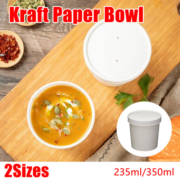 50 Pcs Kraft Paper Bowls 235ml and 350ml Leak-Proof