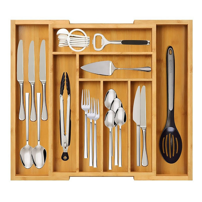 Expandable Bamboo Cutlery Tray Adjustable 32cm to 50cm