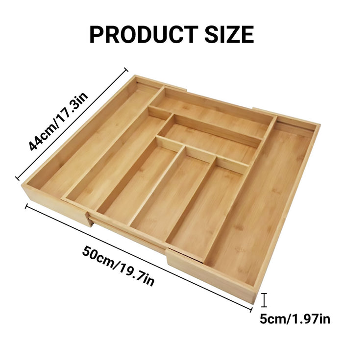 Expandable Bamboo Cutlery Tray Adjustable 32cm to 50cm