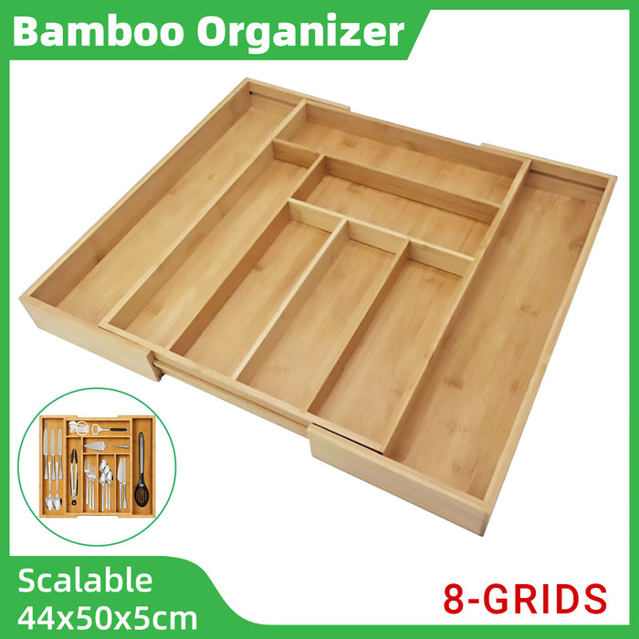 Expandable Bamboo Cutlery Tray Adjustable 32cm to 50cm
