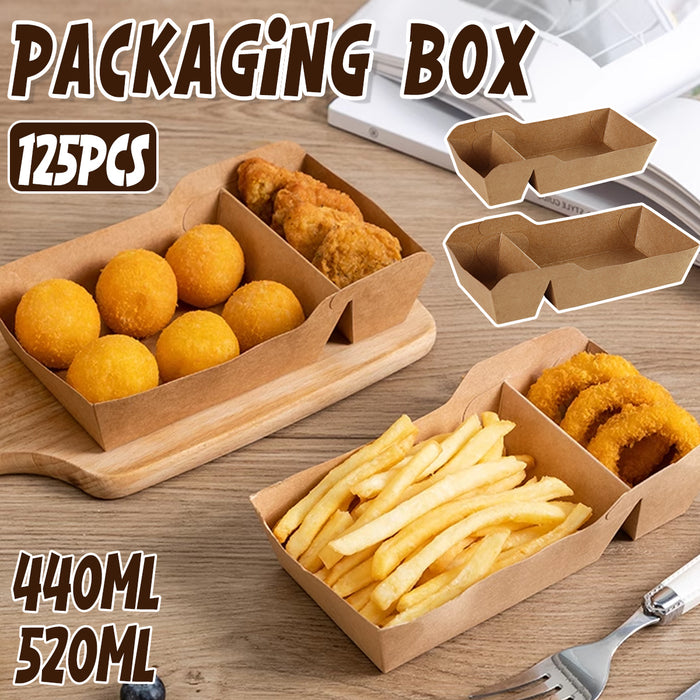125pcs Eco-Friendly Kraft Paper Snack Boxes Dual Compartment Lunch Food Tray