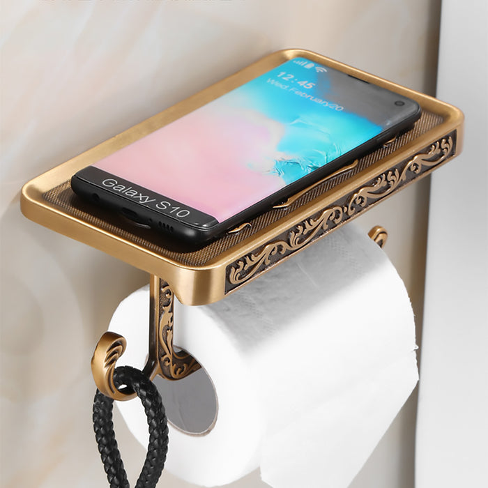 Aluminum Wall Mounted Toilet Paper Holder with Phone Shelf