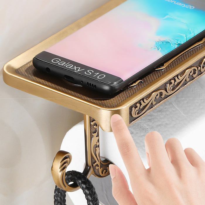 Aluminum Wall Mounted Toilet Paper Holder with Phone Shelf