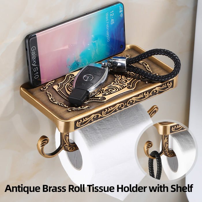 Aluminum Wall Mounted Toilet Paper Holder with Phone Shelf