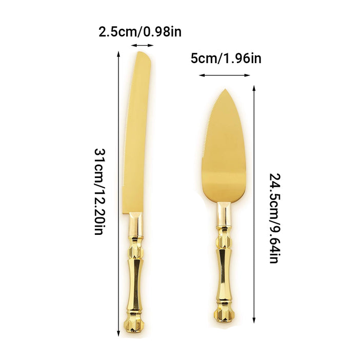 2 Pcs Cake Knife Set Gold Serrated Knife And Spatula
