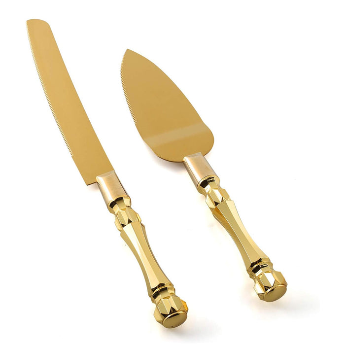 2 Pcs Cake Knife Set Gold Serrated Knife And Spatula