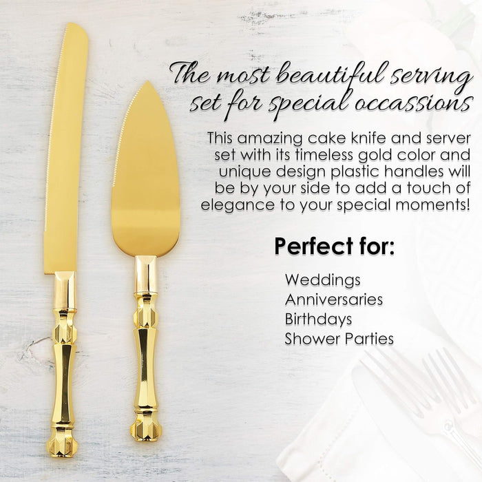 2 Pcs Cake Knife Set Gold Serrated Knife And Spatula