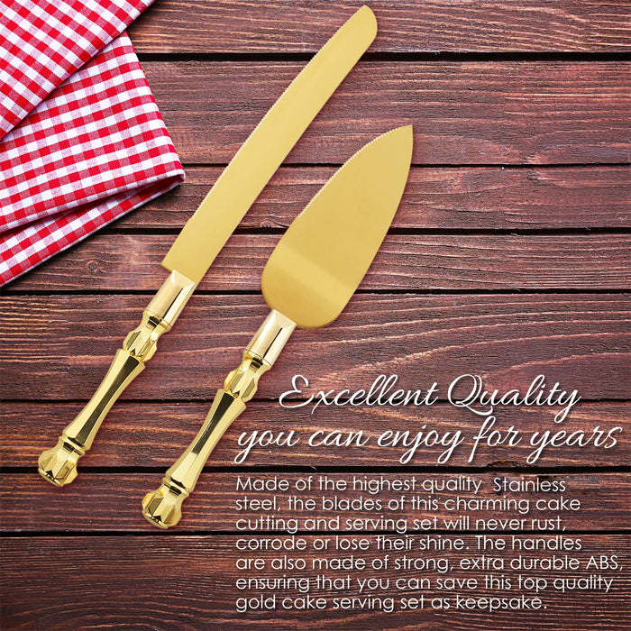2 Pcs Cake Knife Set Gold Serrated Knife And Spatula