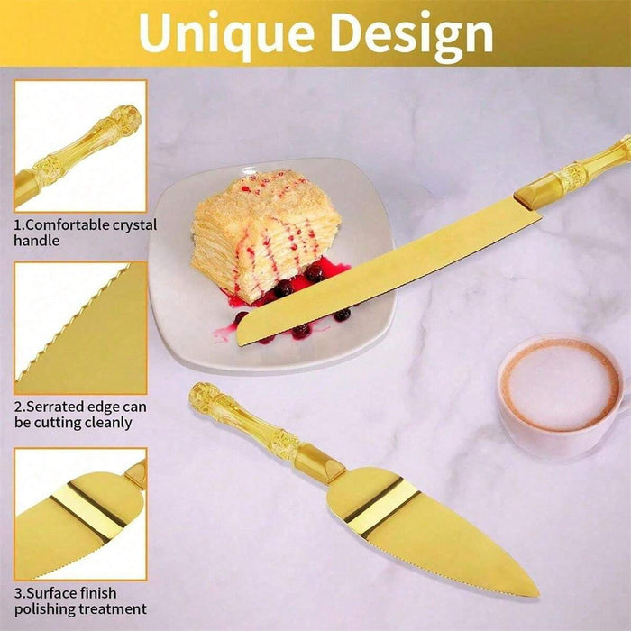 2 Pcs Cake Knife Set Gold Serrated Knife And Spatula