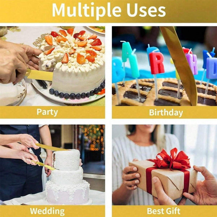 2 Pcs Cake Knife Set Gold Serrated Knife And Spatula