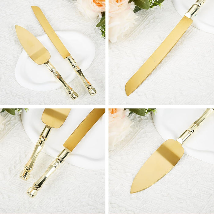 2 Pcs Cake Knife Set Gold Serrated Knife And Spatula