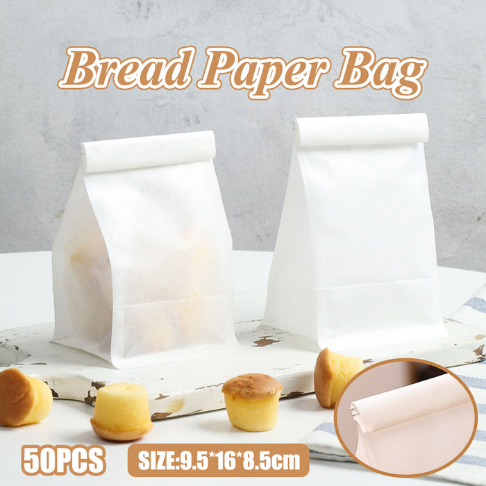 50PCS Oil-proof Paper Bread Bags Self-Standing Baking Packaging Fresh Seal Bags