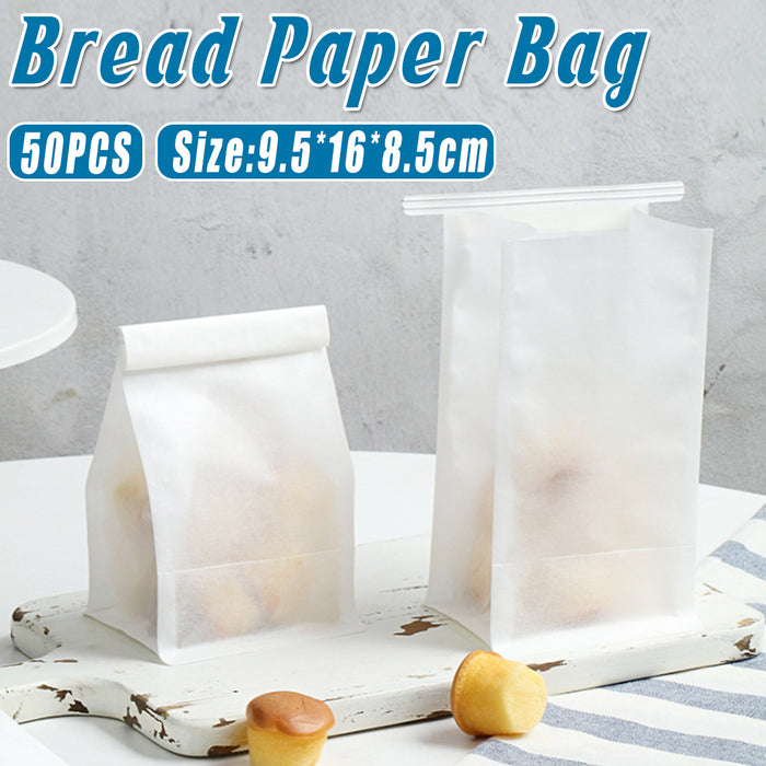 50PCS Oil-proof Paper Bread Bags Self-Standing Baking Packaging Fresh Seal Bags