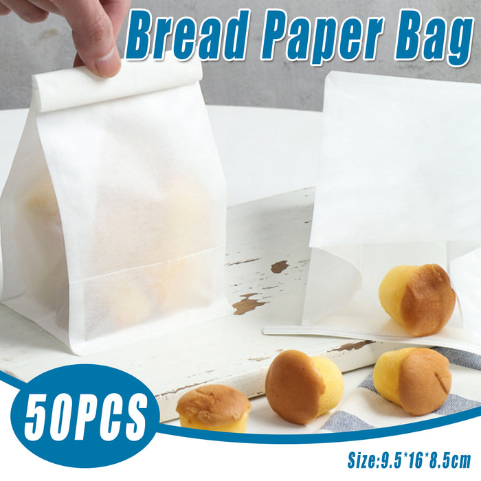 50PCS Oil-proof Paper Bread Bags Self-Standing Baking Packaging Fresh Seal Bags