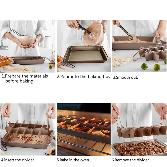 Non Stick Square Baking Pan with Divider Golden Carbon Steel