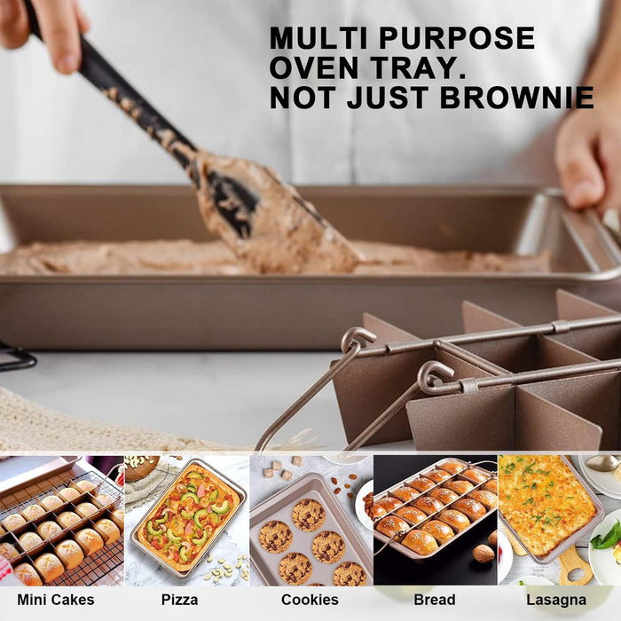 Non Stick Square Baking Pan with Divider Golden Carbon Steel