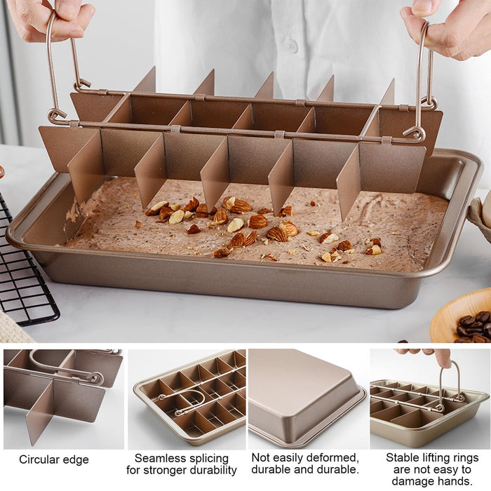 Non Stick Square Baking Pan with Divider Golden Carbon Steel