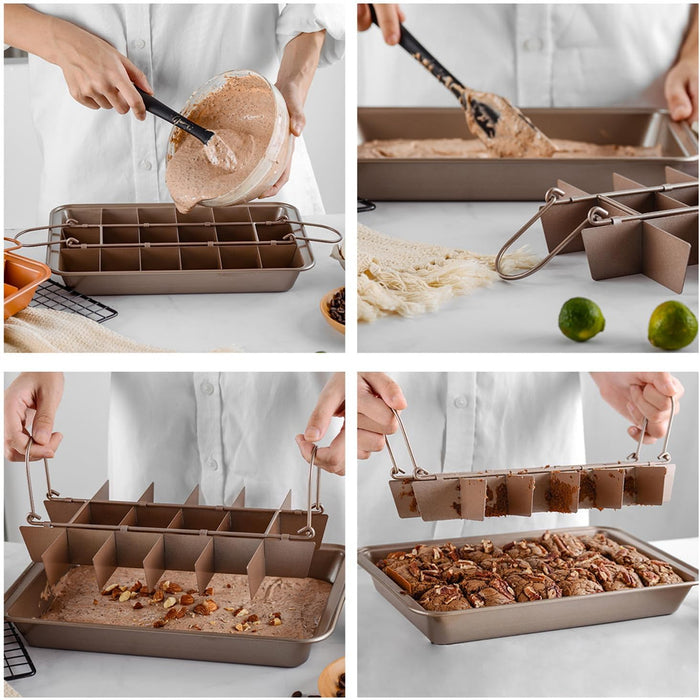 Non Stick Square Baking Pan with Divider Golden Carbon Steel