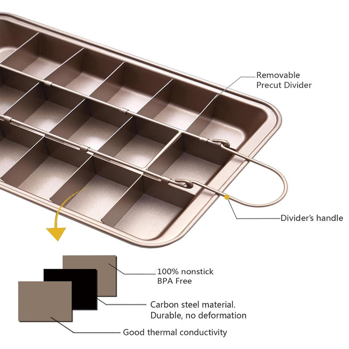 Non Stick Square Baking Pan with Divider Golden Carbon Steel