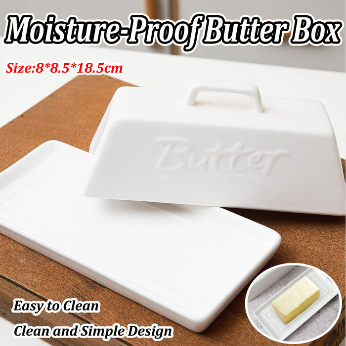 Ceramic Butter Tank with Lid Moisture Proof White 18.5cm