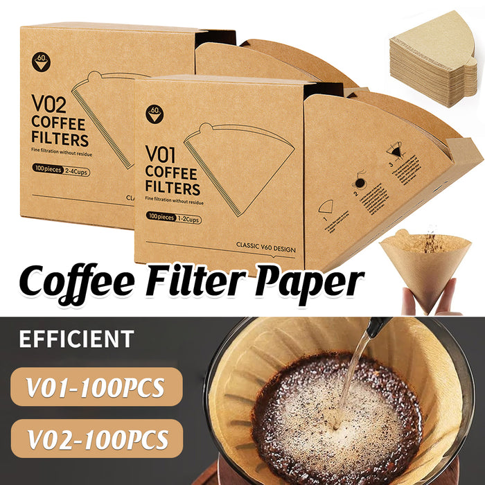 100 Pcs Coffee Filter Paper Cone V01 V02 Unbleached