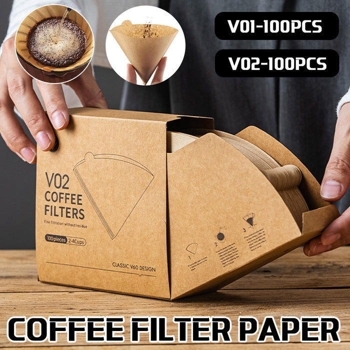 100 Pcs Coffee Filter Paper Cone V01 V02 Unbleached