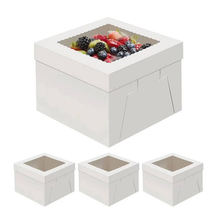 10 Pcs Window Cake Gift Boxes White Card with Transparent Lid for Bakery