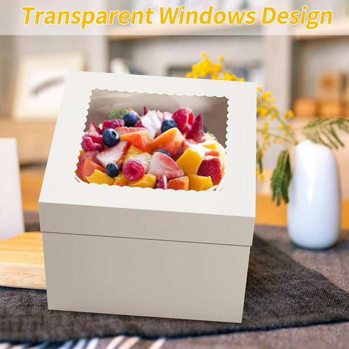 10 Pcs Window Cake Gift Boxes White Card with Transparent Lid for Bakery