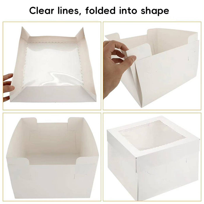 10 Pcs Window Cake Gift Boxes White Card with Transparent Lid for Bakery