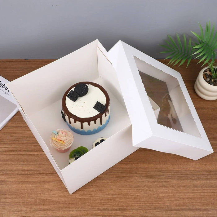 10 Pcs Window Cake Gift Boxes White Card with Transparent Lid for Bakery