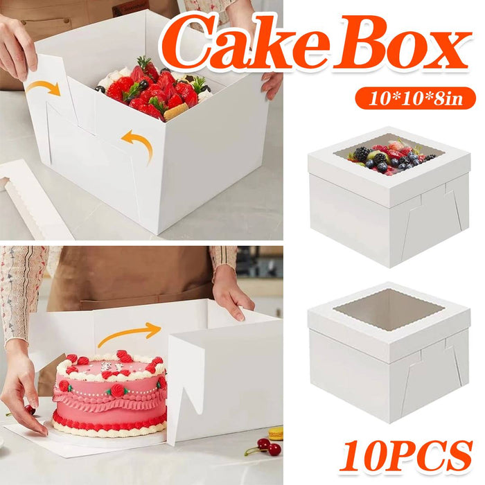 10 Pcs Window Cake Gift Boxes White Card with Transparent Lid for Bakery