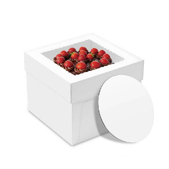 10 Pcs Window Cake Gift Boxes White Card with Transparent Lid for Bakery