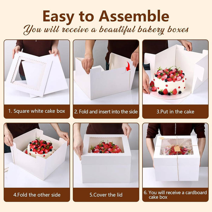 10 Pcs Window Cake Gift Boxes White Card with Transparent Lid for Bakery