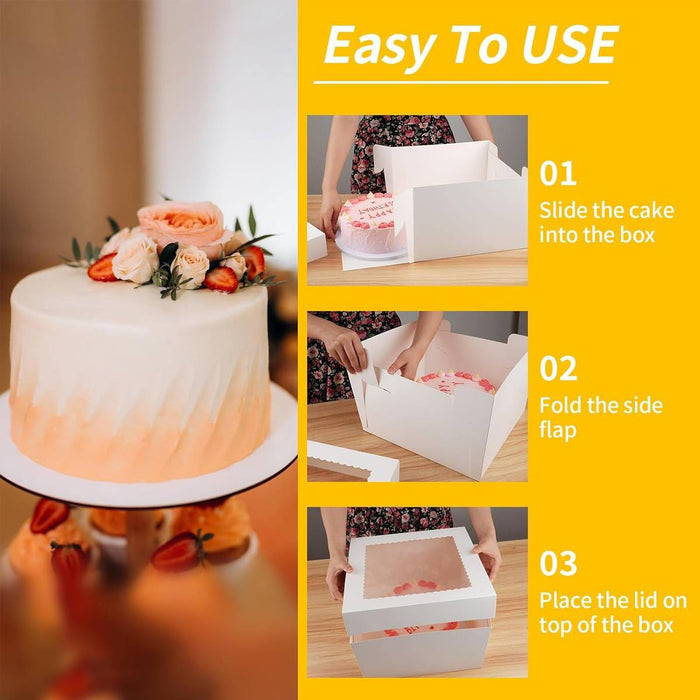 10 Pcs Window Cake Gift Boxes White Card with Transparent Lid for Bakery